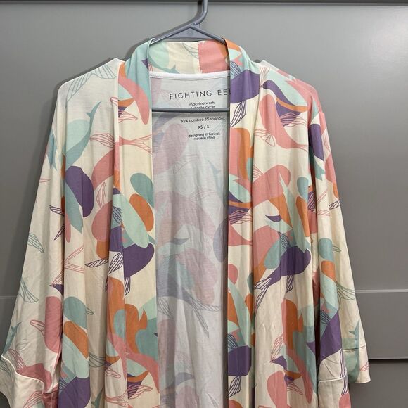 Fighting Eel Koi Fish Bamboo Short Robe Women Sz XS/S Hawaii Comfort Kimono NEW - Picture 4 of 15